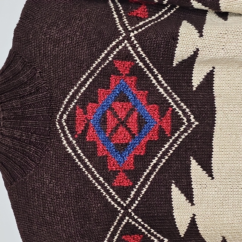 Vtg Lauren Ralph Lauren Brown Mock Neck Southwest Hand Knit Sweater Sz L, NEW - Picture 2 of 10